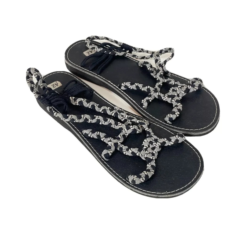 Freeway Braided Strappy Flat Sandals Womens 42 Black Slip On Casual Boho Beach‎